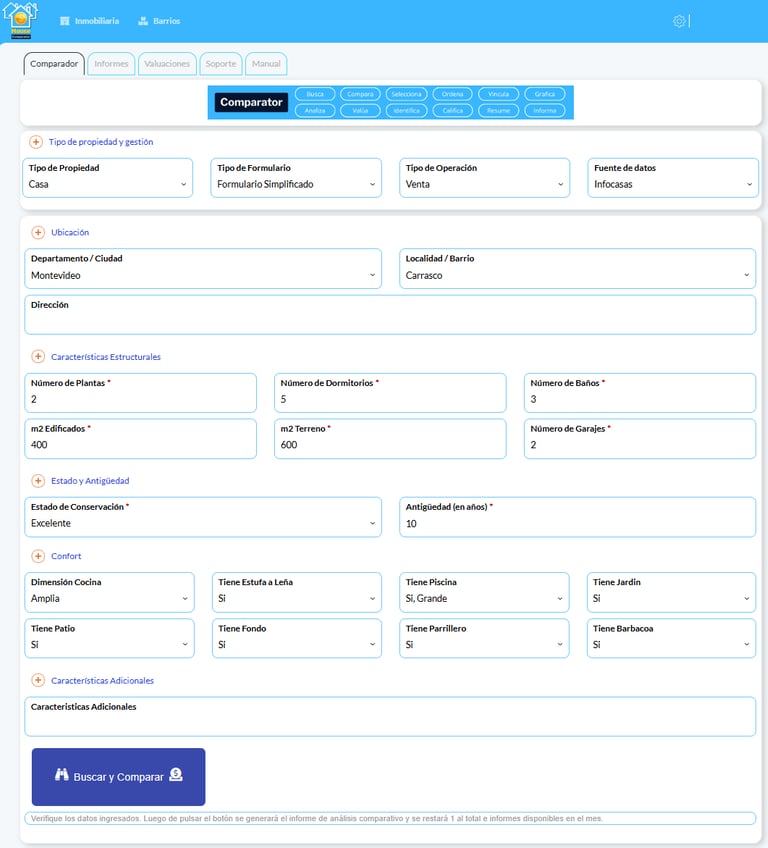 House Comparator Paso 1 Formulario de ingreso