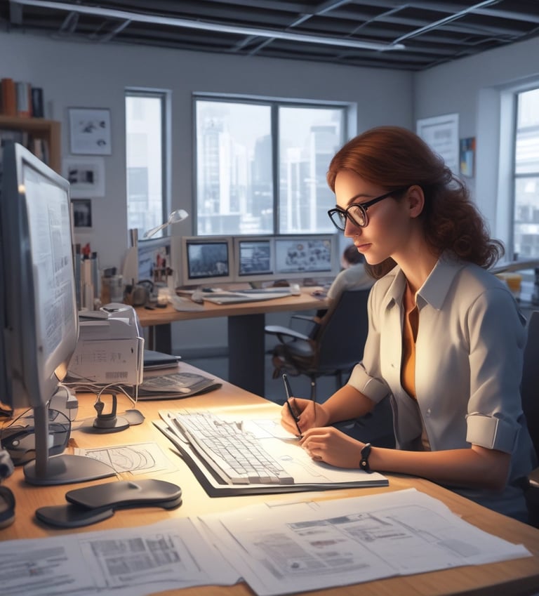 A warm, inviting workspace with modern design elements and natural light.