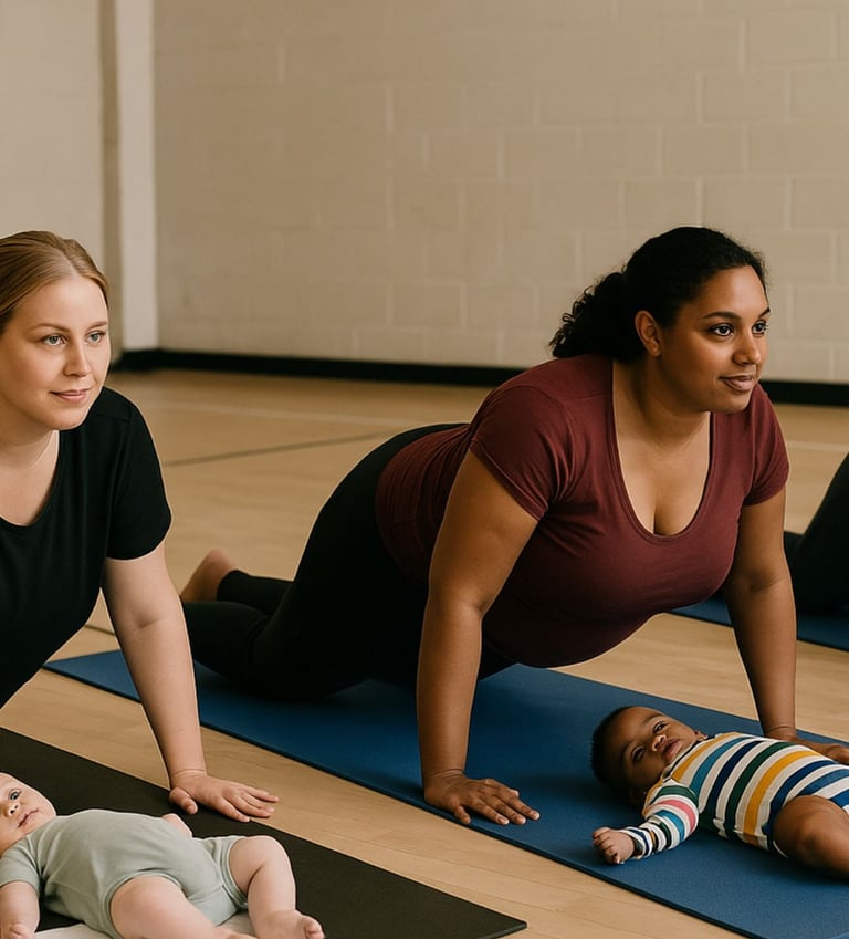 two mums stretching