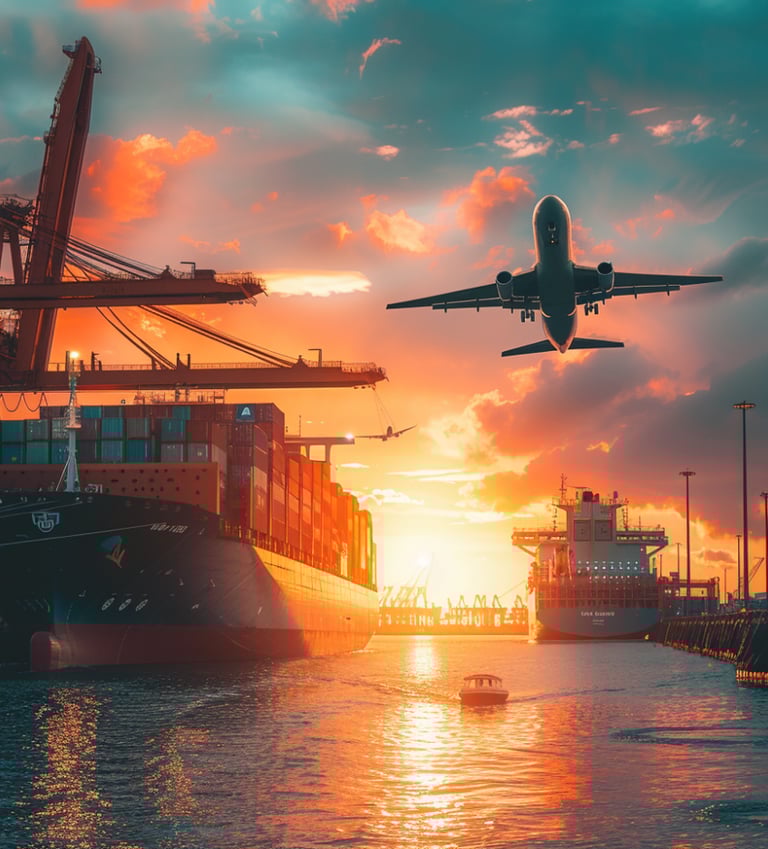 Transporte de logística internacional en medios marítimos, terrestres y aéreos
