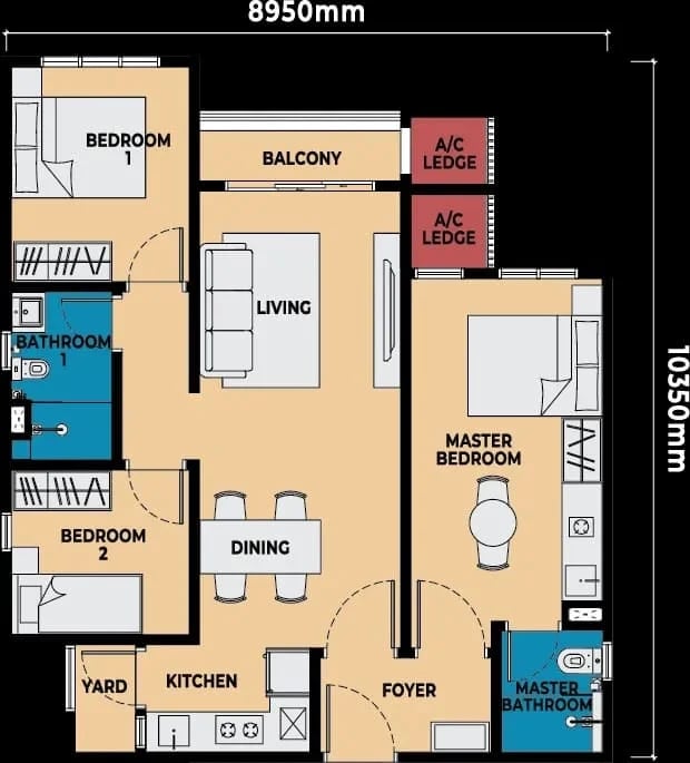 Dual key property layout with balcony near RTS Bukit Chagar station