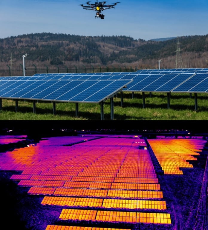dron sa termalnom kamerom provjerava solarne panele