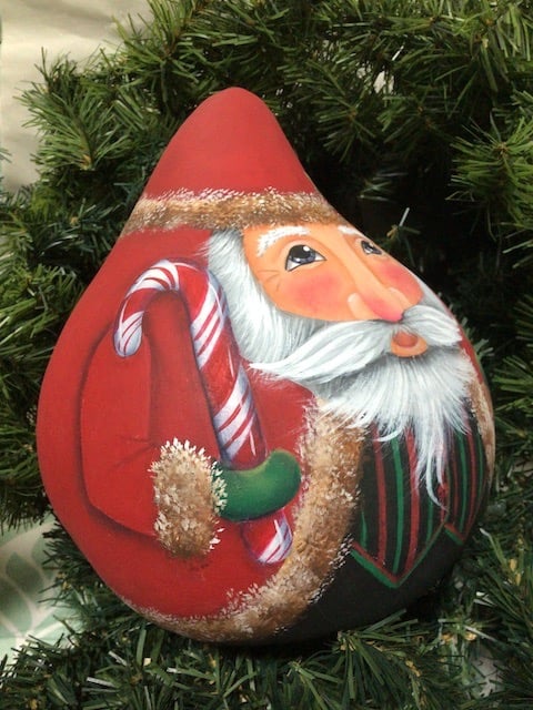 Karen Schaffert Candy Cane Santa acrylic zoom paintin gourd Artroom2Create