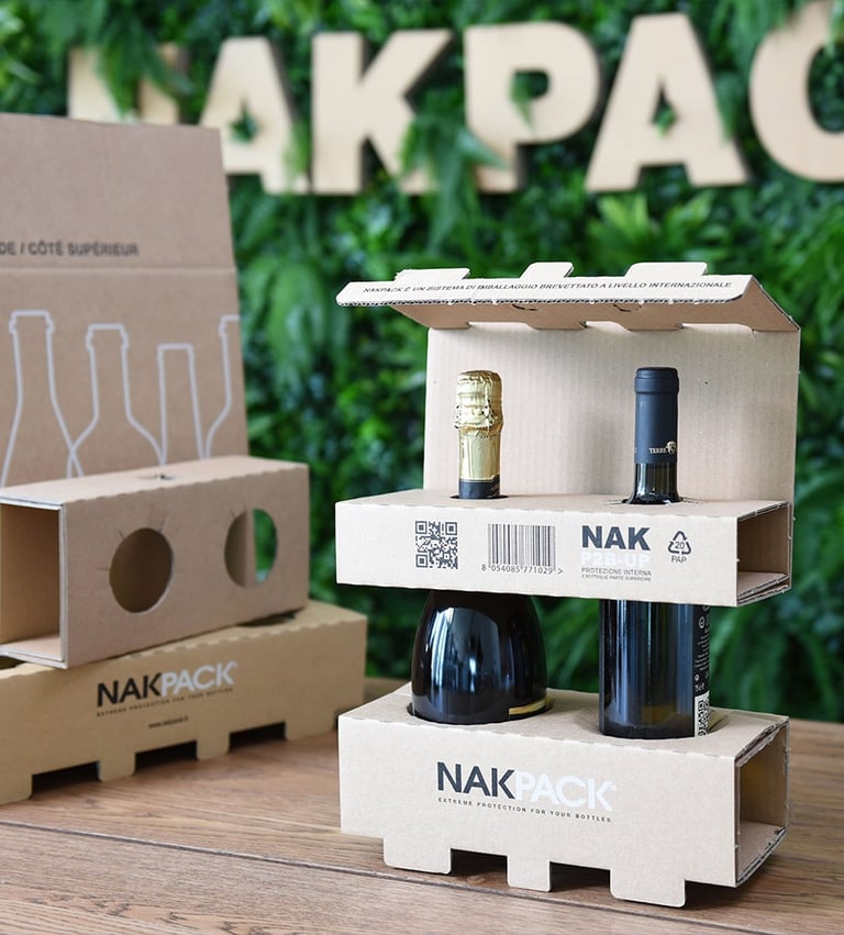 a paper box with two bottle of wine