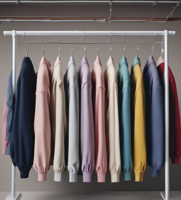 Close-up of a cozy sweatshirt with a bold, custom logo printed on the chest