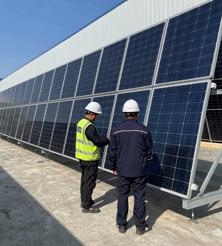 A clean, modern warehouse interior in Bangladesh with high-grade industrial electronics and MEP equipment stacked neatly on steel racks under bright daylight.