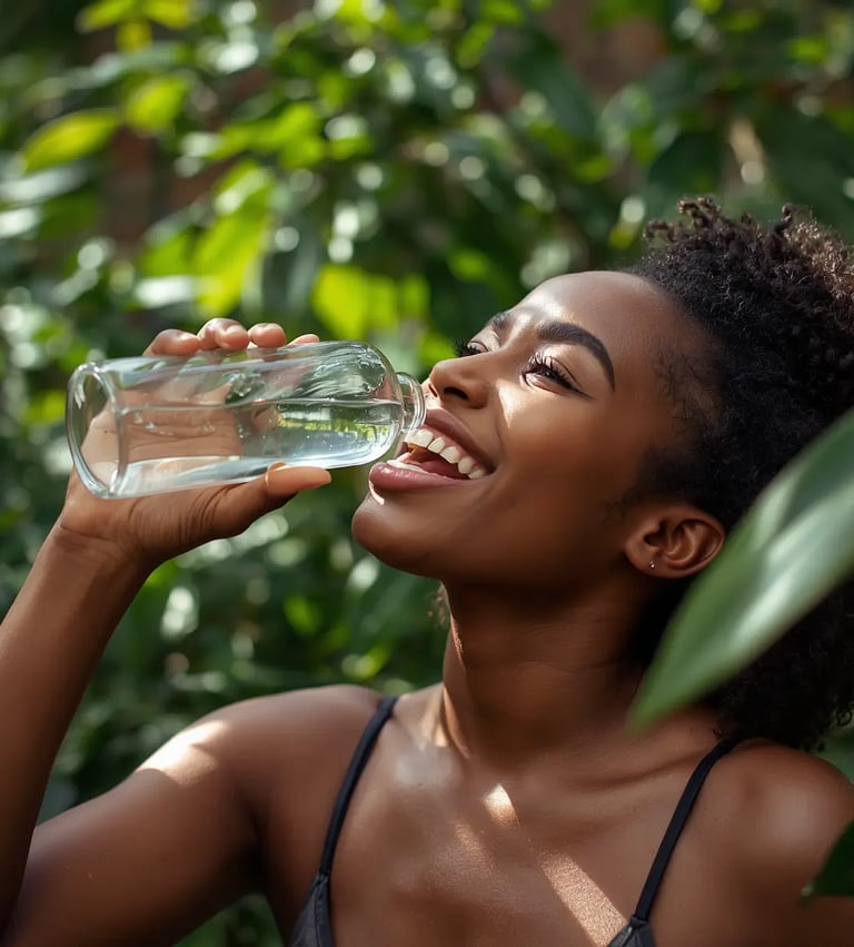 Woman drinking refreshing water to stay hydrated.