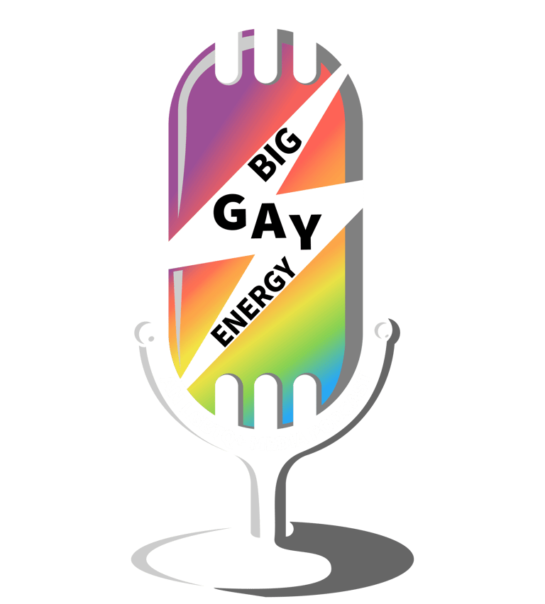 a microphone with the words big gay energy on it