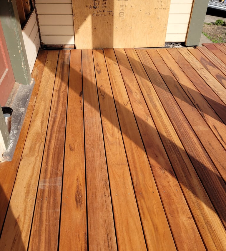 A wooden deck made from Tiger Wood.