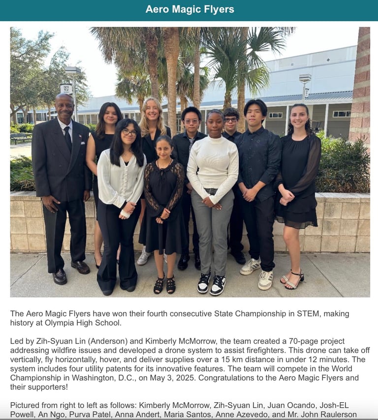Anna and AeroMagic Flyers Engineering Team Win State STEM Championship
