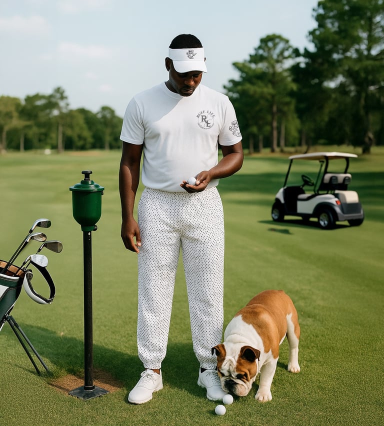 A sharp dressed golfer checks the quality of his golf balls before heading for the next golf hole.