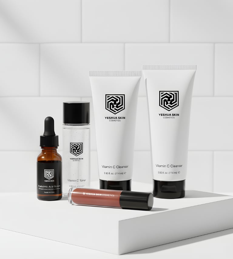 A white counter top with YESHUA Skin Cosmetics