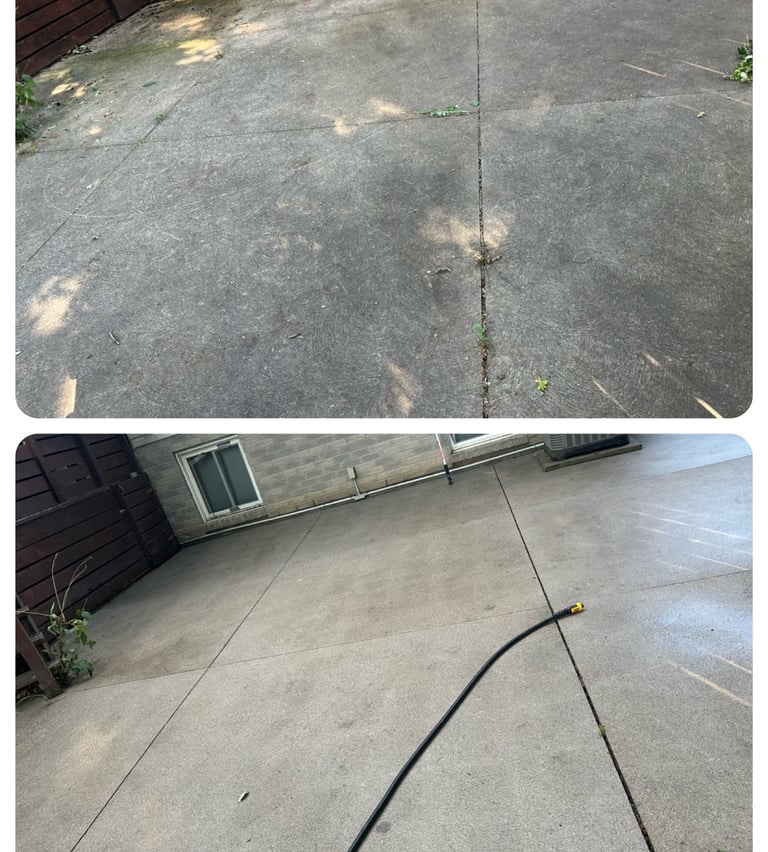 a photo of before and after of pressure washing job