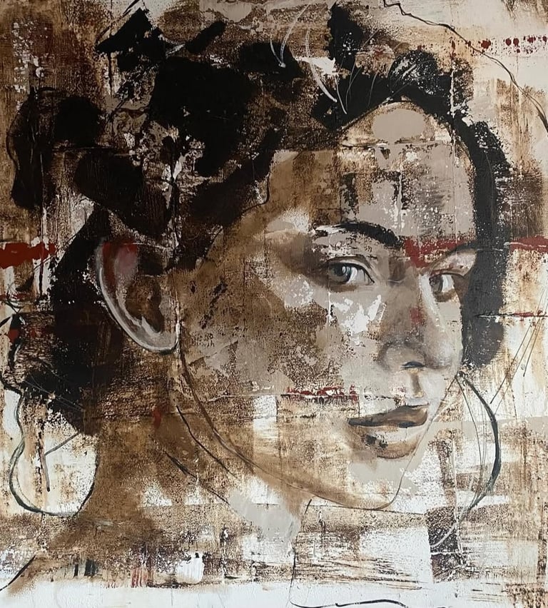 vrouw bruin 80 x80 cm.