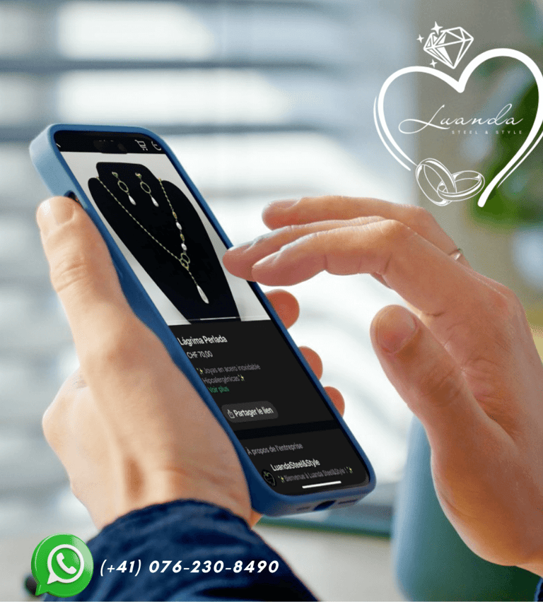 Achat de bijoux en acier inoxydable via WhatsApp chez Luanda Steel & Style – rapide, sécurisé.