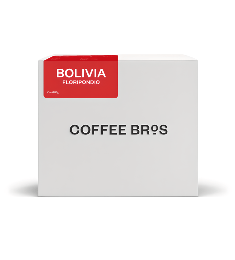 Coffee Bros Bolivia Floripondio whole bean coffee in a white minimalist box with red label.