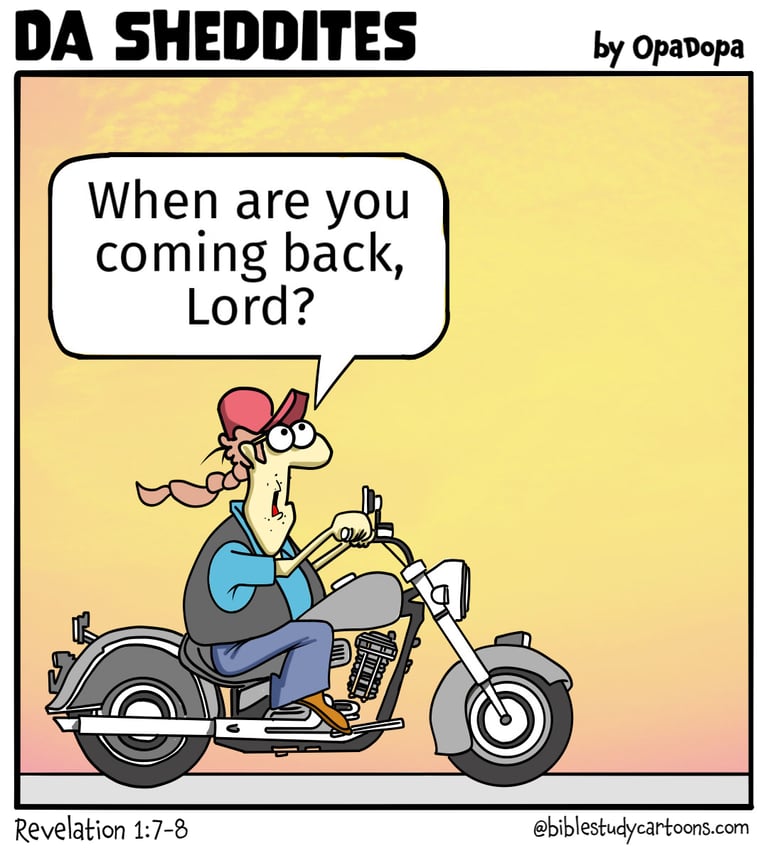 Christian biker riding and praying, hoping for Jesus to return soon.