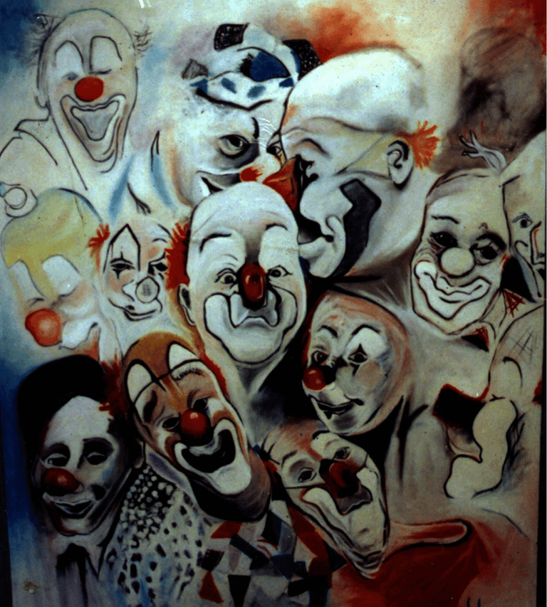 a painting of clowns with clowns and clowns