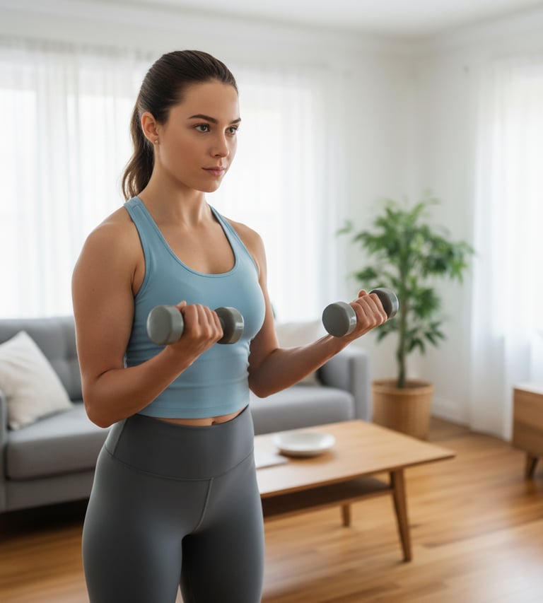 mujer ejercitando biceps
