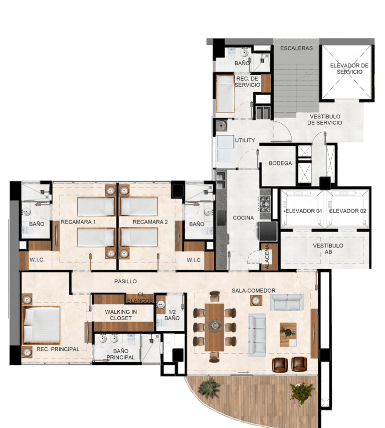 Plano de departamento con vista al campo de golf Bosque Real