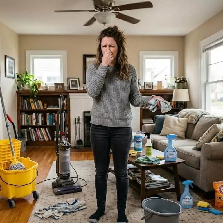 woman frustrated by stubborn dog odor