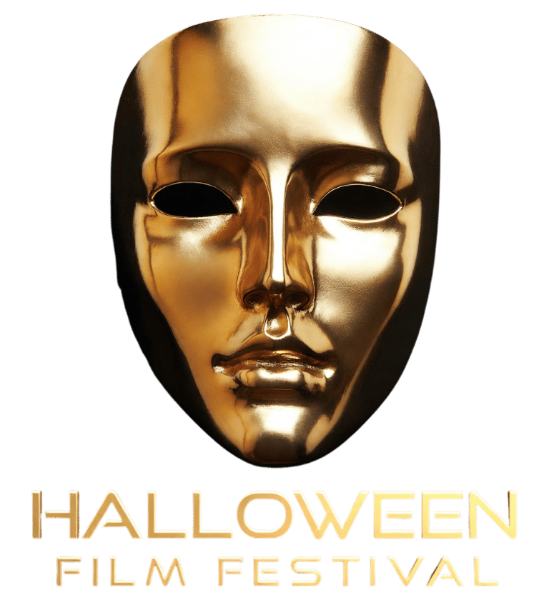 Golden Mask logor for a Halloween Film Festival on a black background.