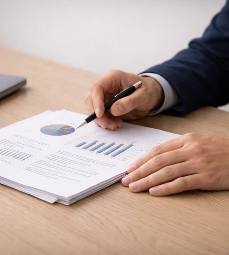 Reviewing a printed report with operating system modernization results for scaling business workflow