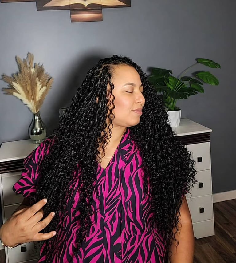A woman with bora bora braids made by kiki houston