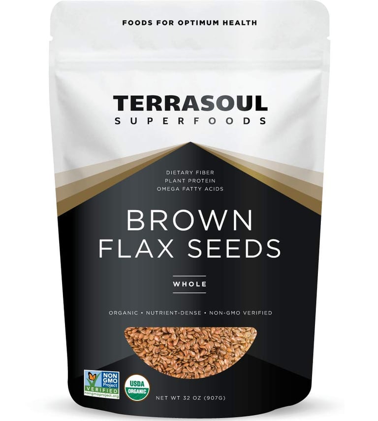 a bag of brown flax seeds