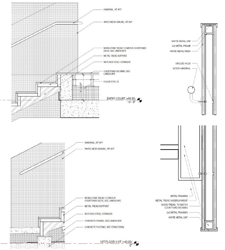 A construction detail drawing of a stair