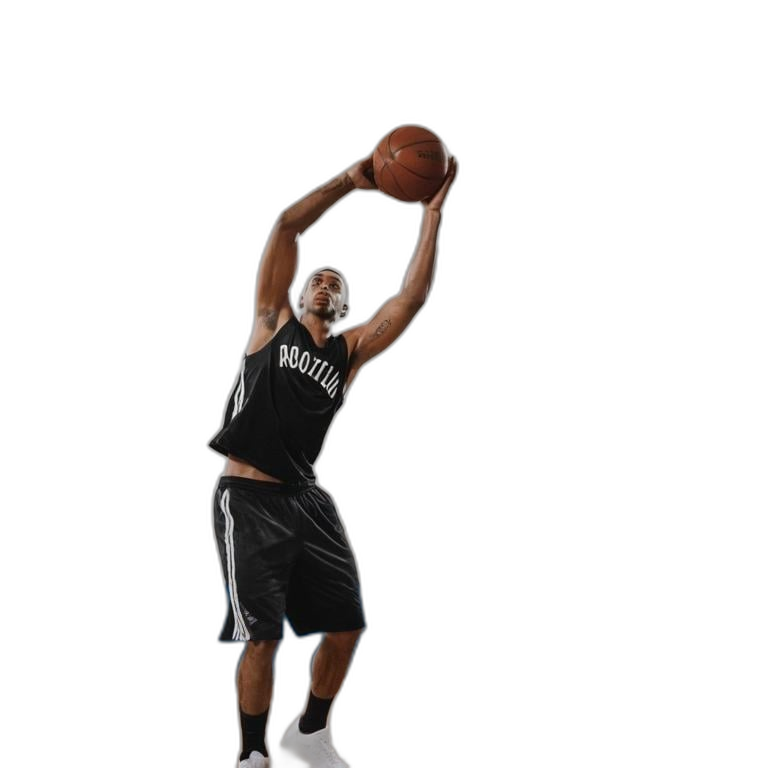 a man in a black jersey and white shoes is playing basketball