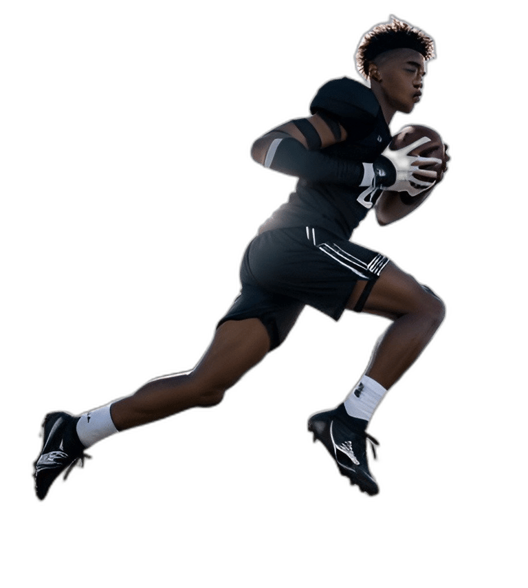a man in a uniform running with a football ball