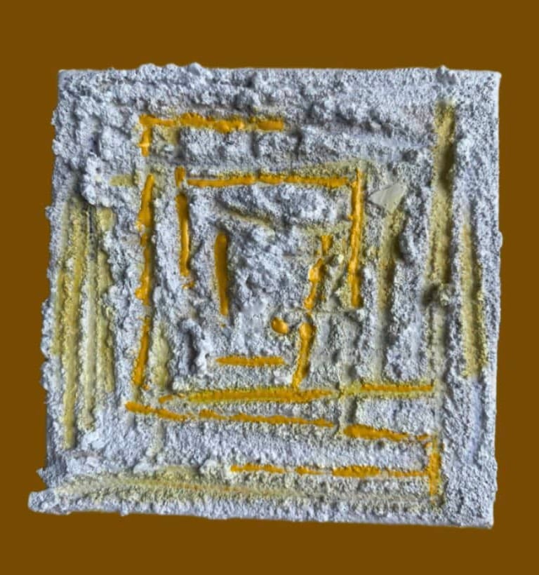 Toile mixed média abstraite jaune Xirkys artiste plasticienne -Collection "Mignardises"