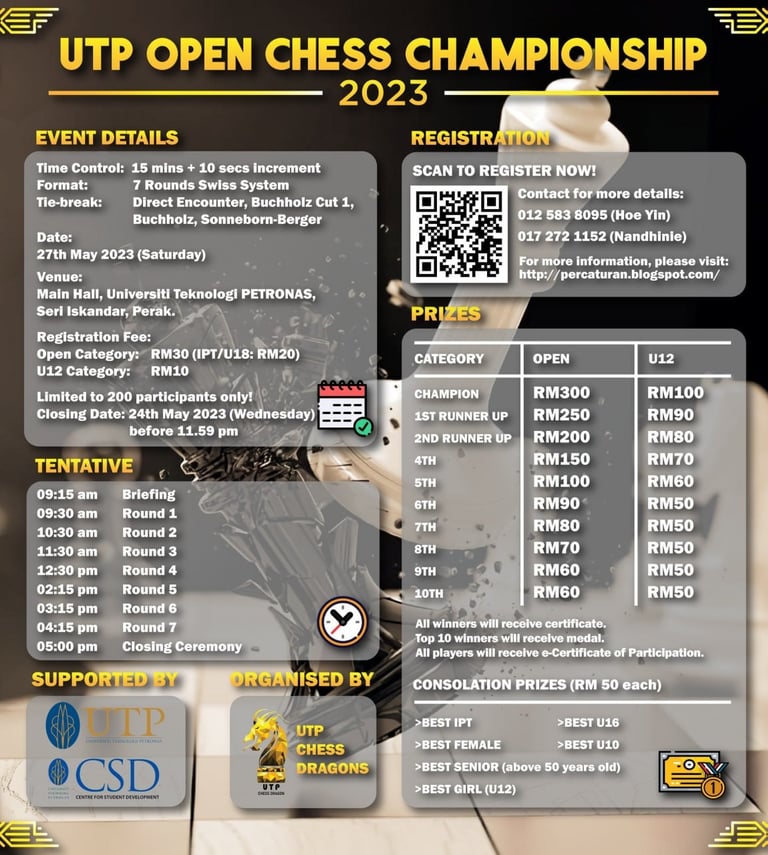 UTP Open Chess Championship. Malaysia Chess. Catur Malaysia. Chess Tournament