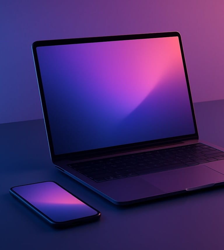 a laptop computer with a phone and earphones