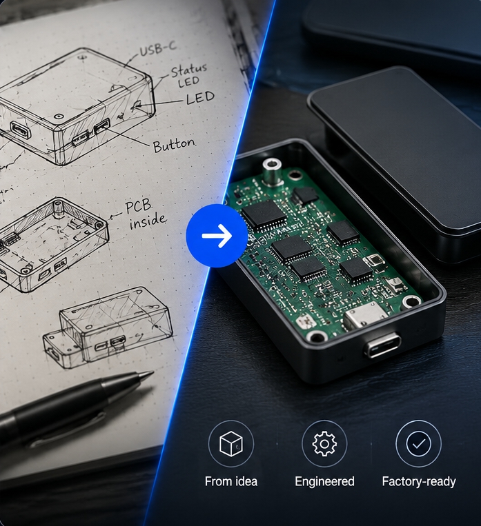 Transformation from hand-drawn product concept sketch to factory-ready engineered PCB design