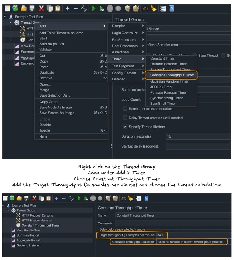 JMeter Timer options and inputs example