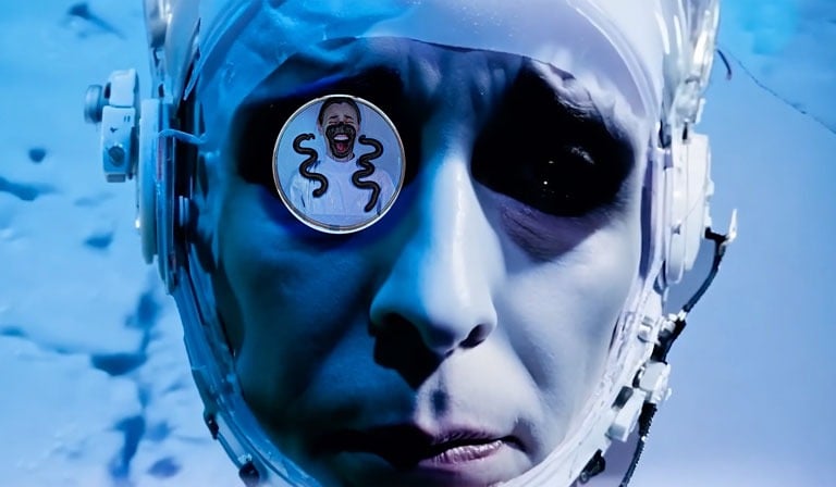 un avatar regarde Sally assaillie par des serpents, à travers son monocle