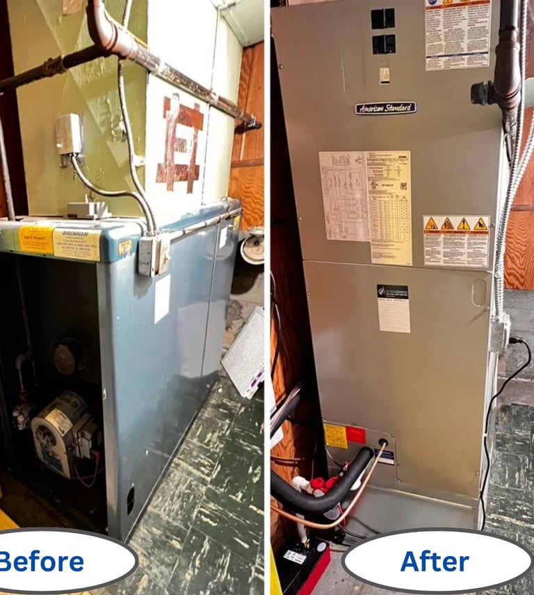 A Comparison photo with one of our furnace installation with Before and After Display