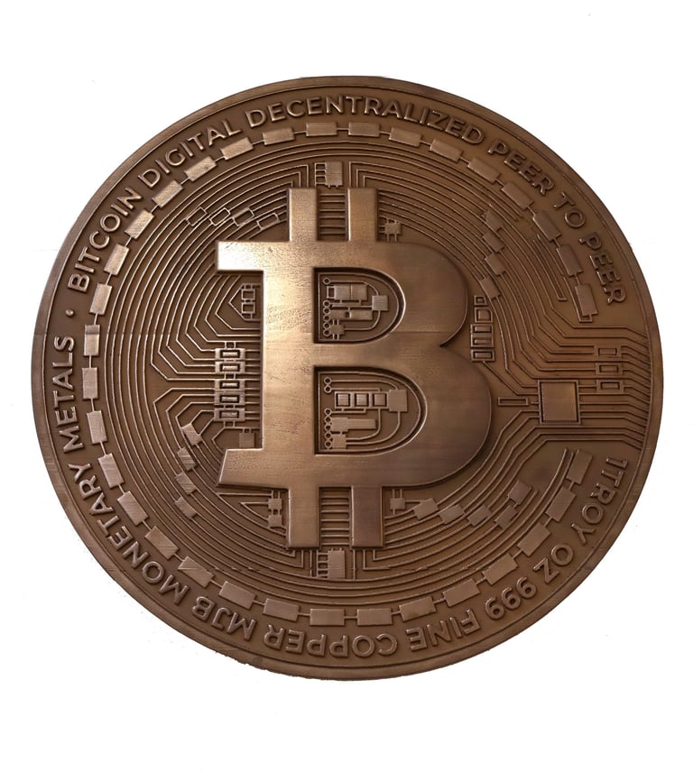 Bitcoin 3D kunstwerk in brons