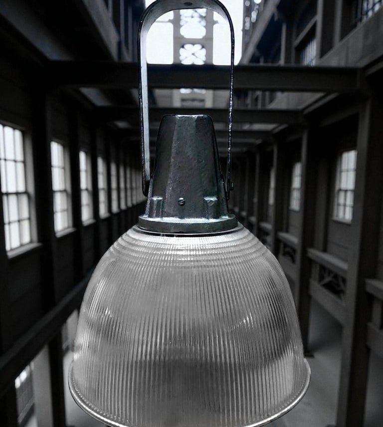 Campana acrilico 12" base colgante para foco led 