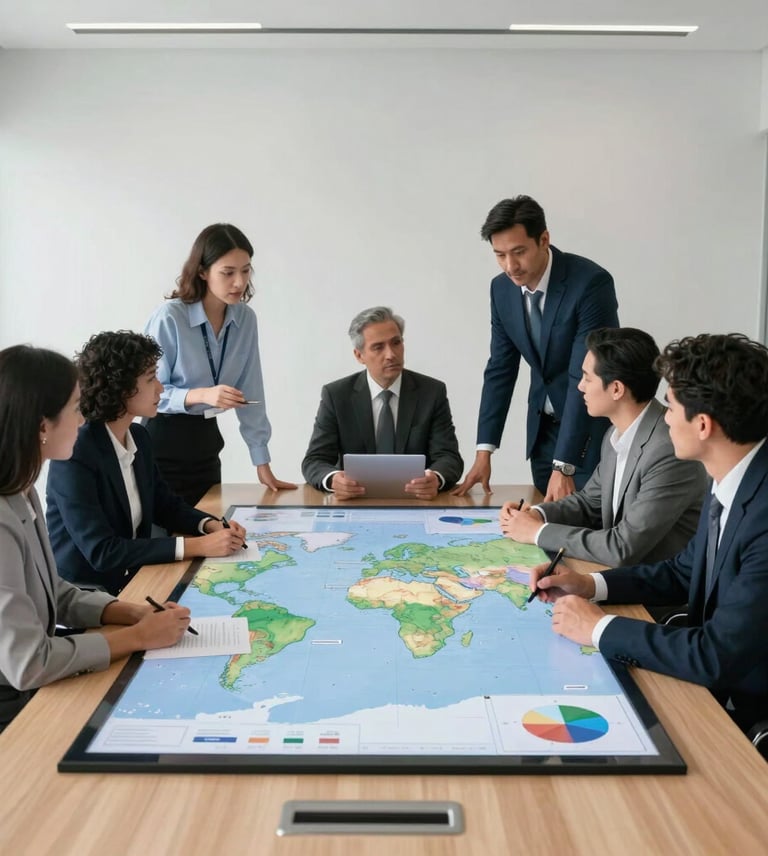 Business professionals collaborating on strategy and execution for market growth