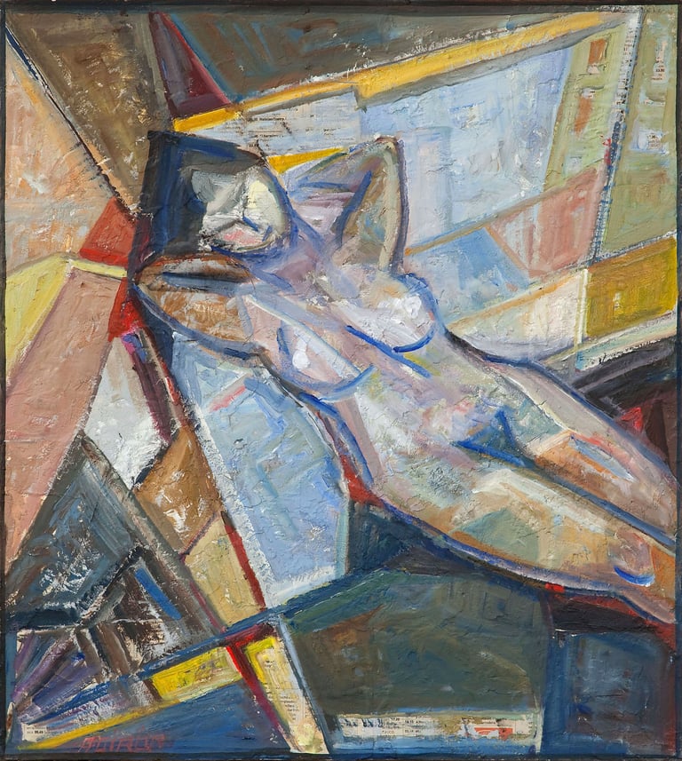 Desnudo cubista, óleo sobre lienzo del artista pintor Argi Girón. Nude, cubist, artist, painter, art