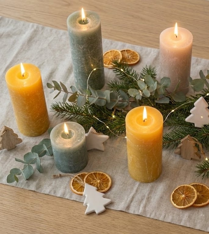 biologische kaarsen set op een tafel