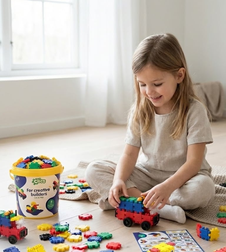 meisje zit op de grond te spelen met clics