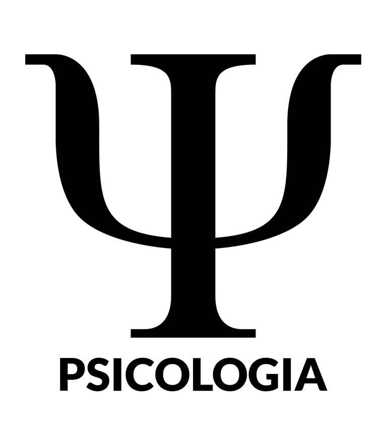 Emblema acadêmico de psicologia, com predominância das cores branco e preto.
