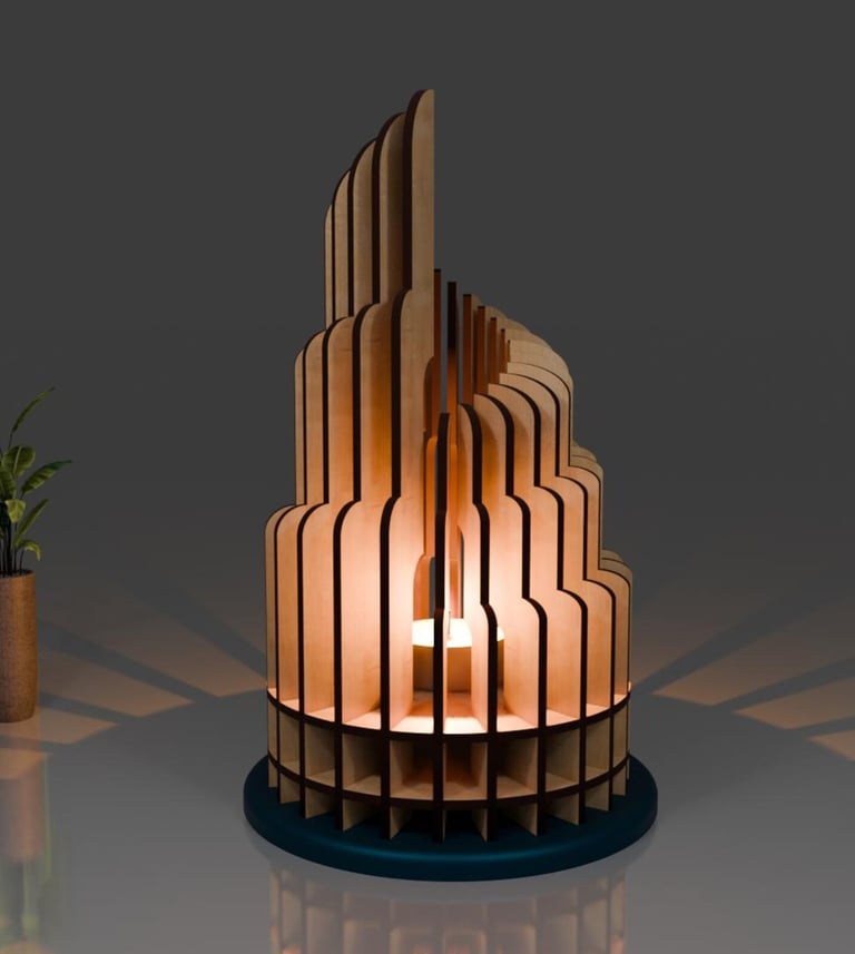 Handgefertigte Holzlampe mit Laserdesign – Unikat aus der Schweiz