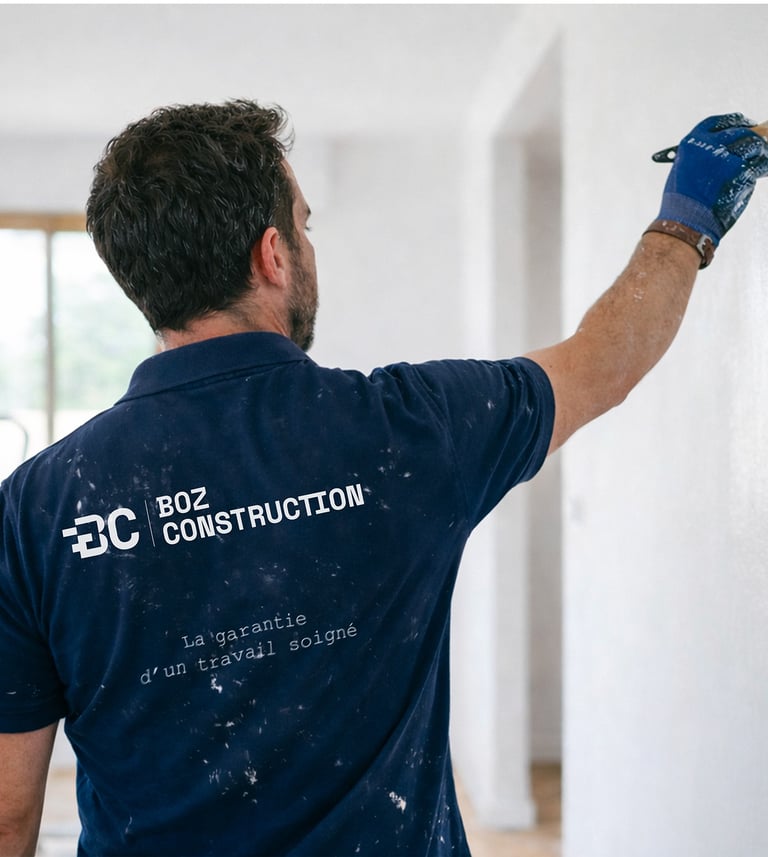 Peintre réalisant des travaux de peinture à l'intérieur d'une maison