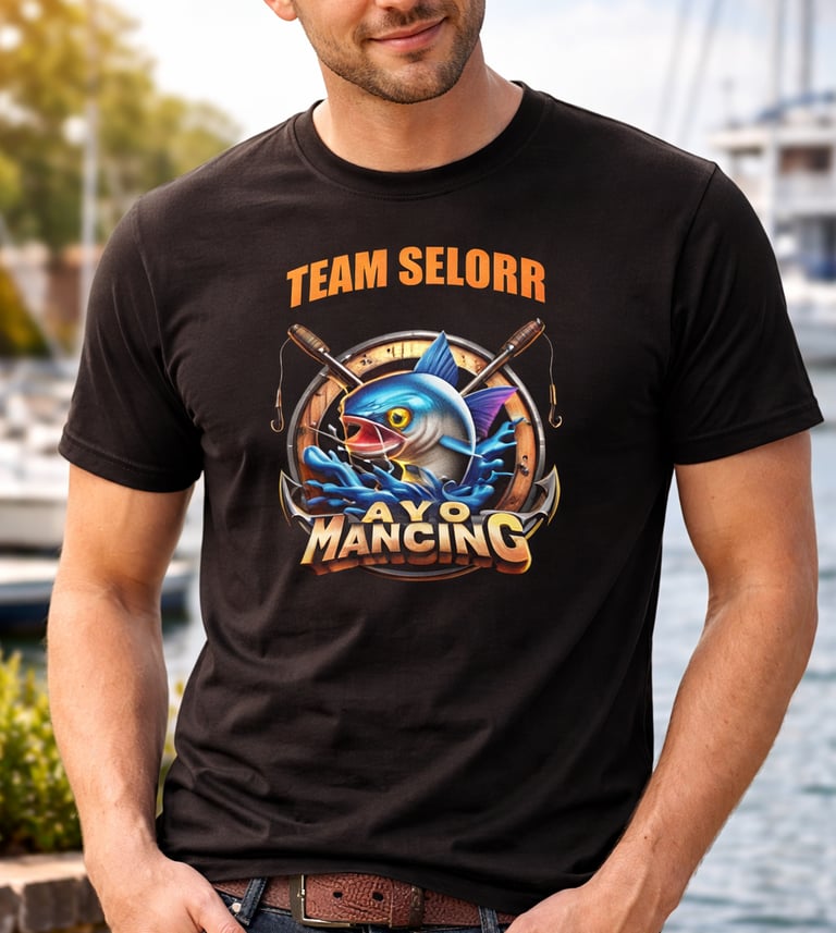 a man in a black shirt and jeans standing in front of a boat