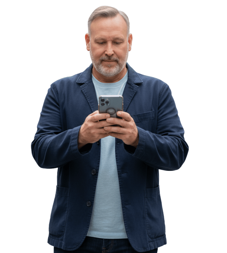 gary k on his phone messaging people
